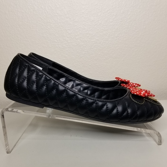 Disney Minnie Mouse Quilted Flats Adult Large Womens 9/10 Ballet Black Red Bow - Picture 5 of 14